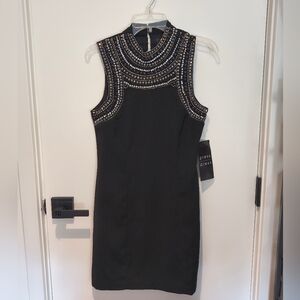 Chic Black Embellished Mini Dress